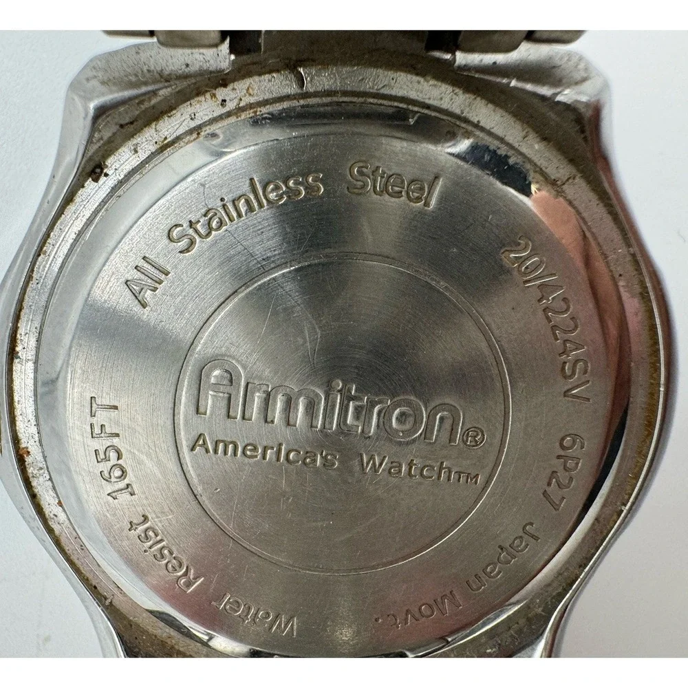 Armitron Mens Watch 20/4224SV Black Dial Stainless Steel Multi Function 165FT